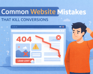 Frustrated business owner reviewing website analytics on laptop